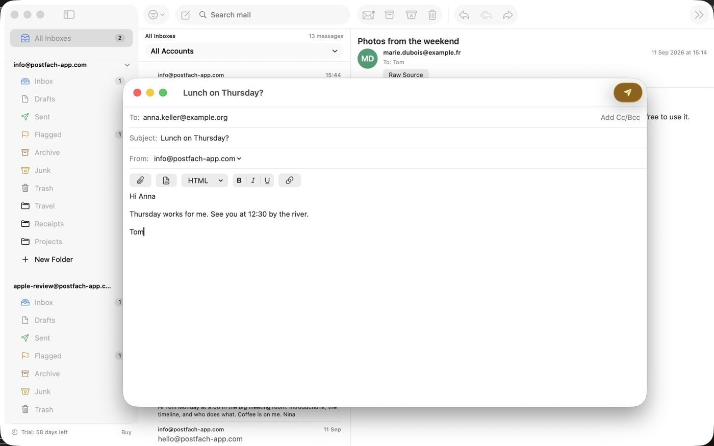 Postfach sul Mac: scrittura di un nuovo messaggio